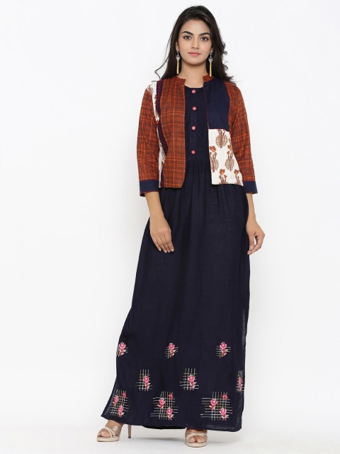 

Tistabene Women Blue & Rust Floral Printed Floral Anarkali Kurta with Jacket