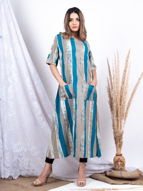 

Tistabene Women Blue & Beige Striped Kurta
