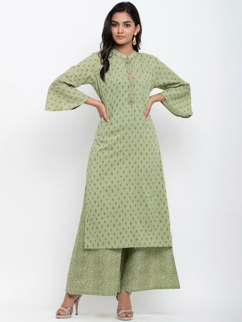 

Tistabene Women Green Ethnic Motifs Printed Kurta with Palazzos
