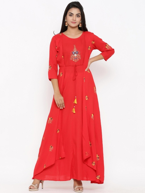 

Tistabene Women Red Ethnic Motifs Embroidered Layered Anarkali Kurta