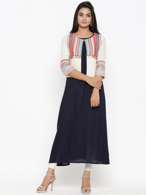 

Tistabene Women Blue & Off-White A-line Kurta with Jacket