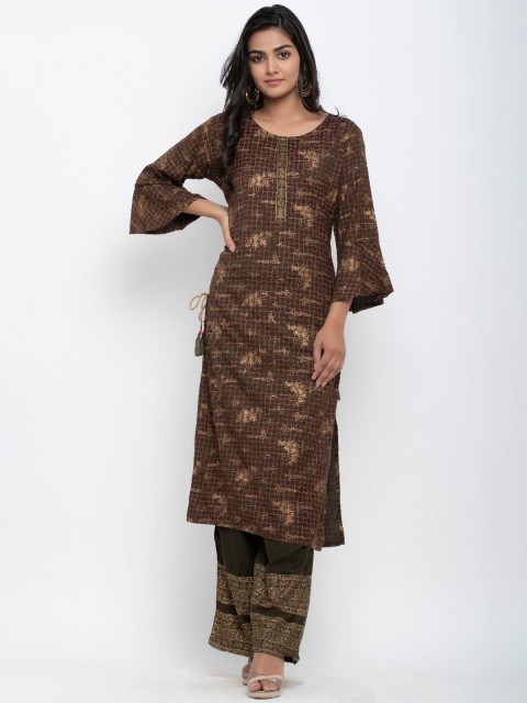 

Tistabene Women Green Floral Printed Straight Kurta & Palazzo