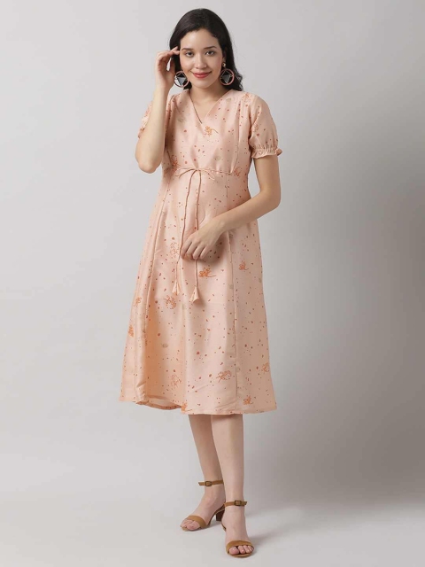 

Saaki Peach-Coloured Tropical Midi Dress