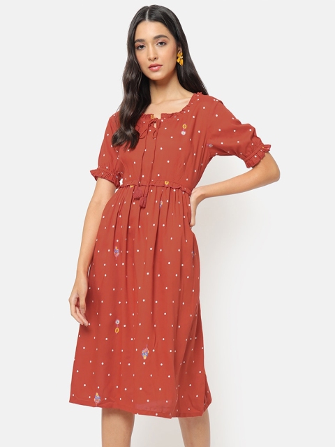 

Saaki Brown & White A-Line Gathered Dress