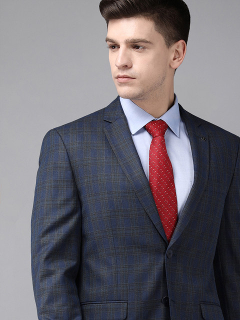 

Van Heusen Men Blue Slim Fit Checked Single-Breasted Formal Blazer