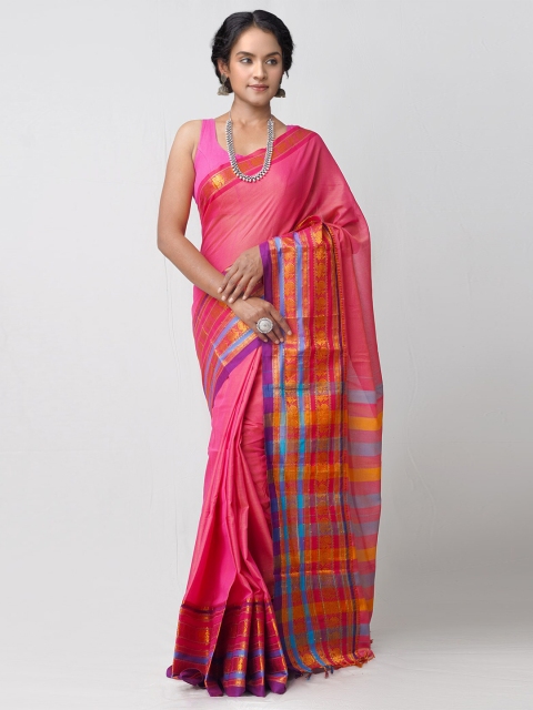 

Unnati Silks Pink & Purple Woven Design Pure Cotton Narayan Peth Saree
