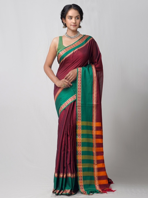 

Unnati Silks Maroon & Green Pure Cotton Handloom Sustainable Pavani Chettinad Saree