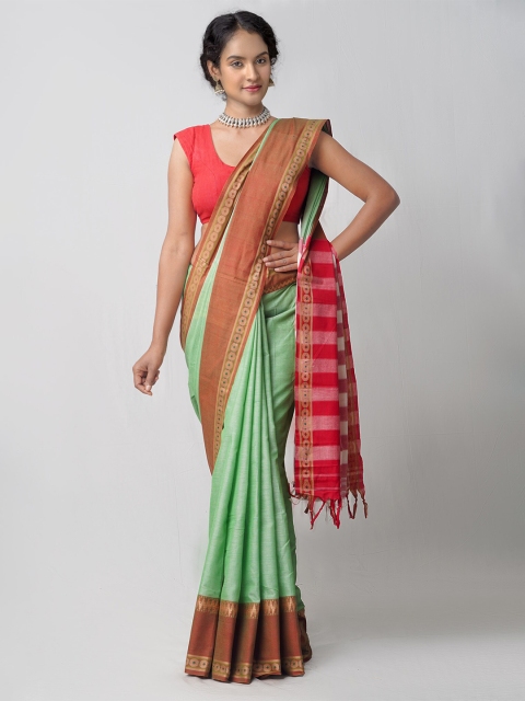 

Unnati Silks Green Pure Handloom Sustainable Pavani Chettinad Cotton Saree