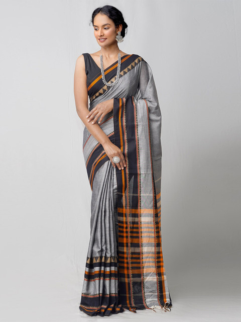 

Unnati Silks Grey & Navy Blue Pure Cotton Kanjeevaram Saree