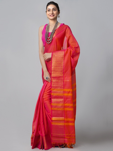 

Unnati Silks Orange Pure Handloom Sustainable Pavani Narayanpet Cotton Saree