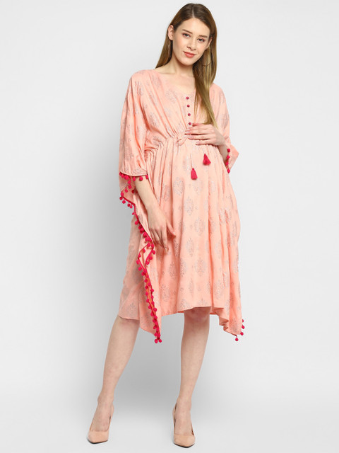

Momsoon Maternity Peach-Coloured Floral Maternity Kaftan Midi Dress