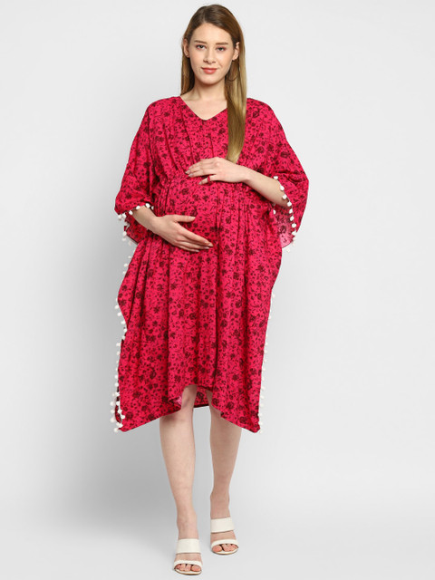 

Momsoon Maternity Pink & Brown Floral Maternity Kaftan Midi Dress