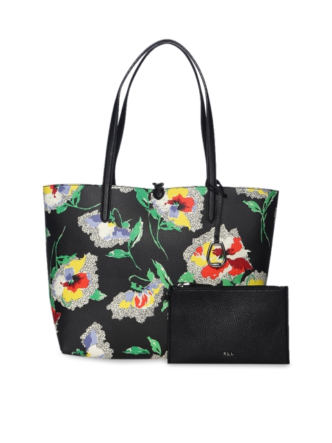 

Polo Ralph Lauren Black Floral Printed Leather Shopper Tote Bag
