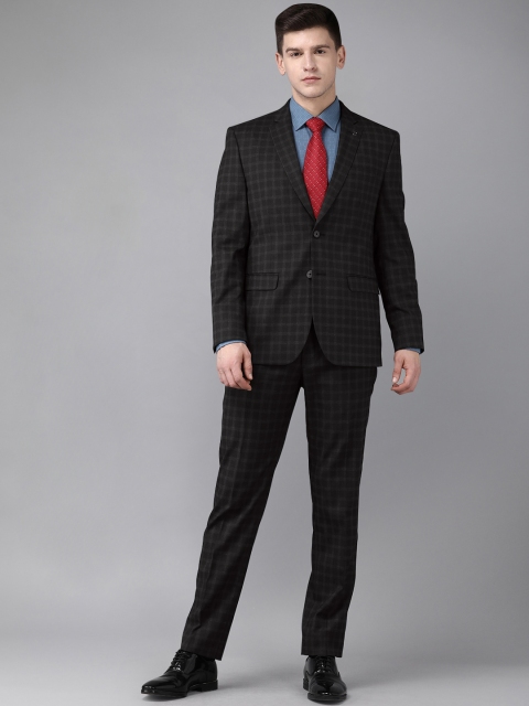 

Van Heusen Men Black & Grey Checked Single-Breasted Super Slim-Fit Two-Piece Suit