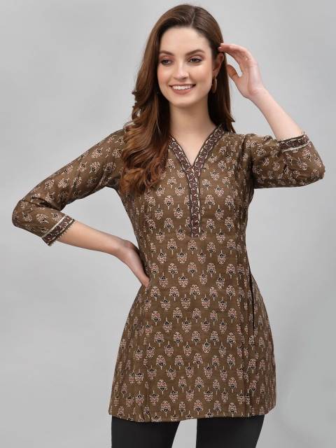 

TANKHI Brown & Off White Modal Printed Tunic