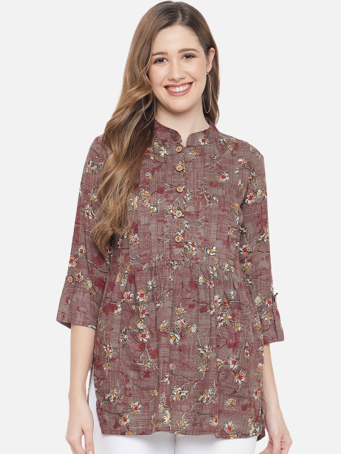 

Indietoga Brown & Grey Floral Foil Printed Kurti