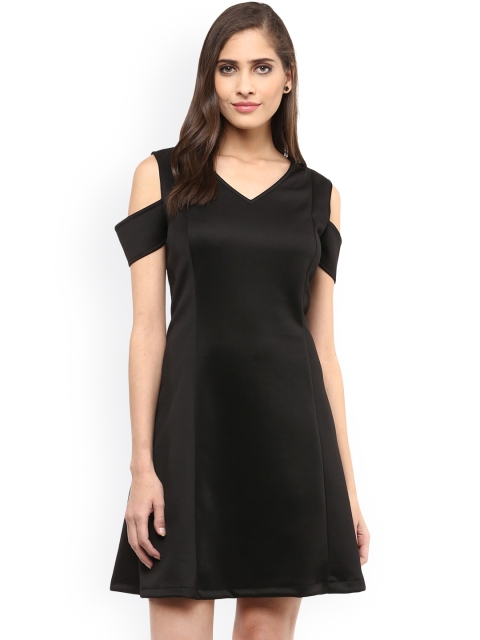 

Zima Leto Women Black Solid Cold Shoulder A-Line Dress