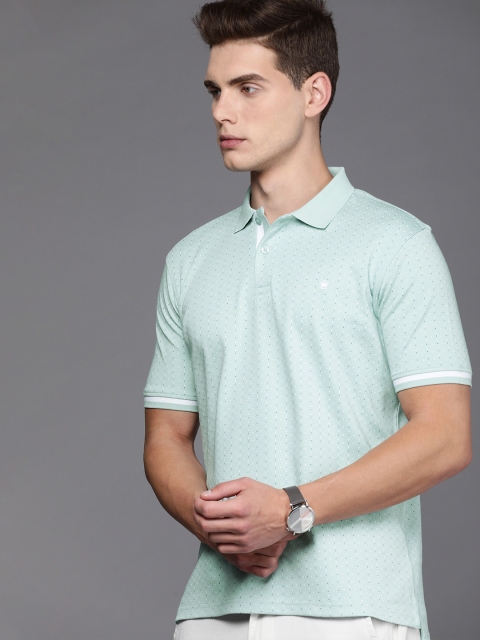 

Louis Philippe Men Turquoise Blue Polka Dot Printed Polo Collar T-shirt