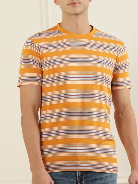 

Original Penguin Men Orange & Grey Striped Pure Cotton T-shirt