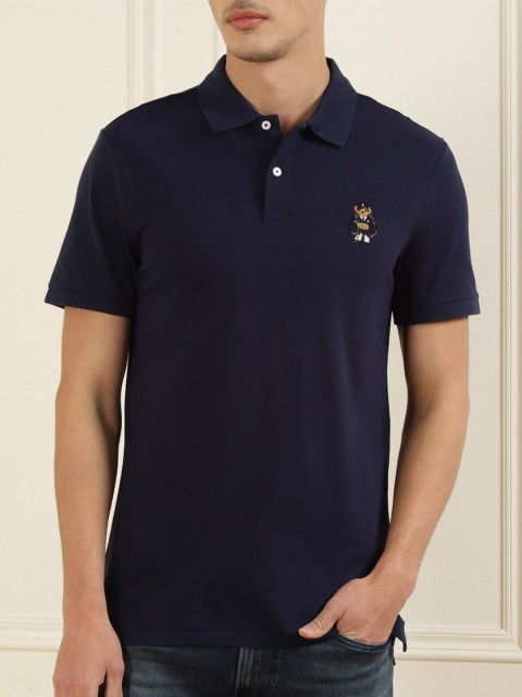 

Polo Ralph Lauren Men Navy Blue Polo Collar Pure Cotton T-shirt