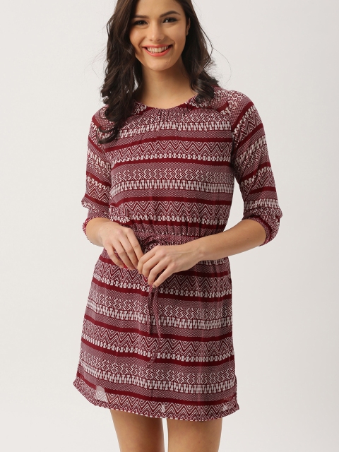 

DressBerry Women Maroon & Off-White Printed A-Line Dress
