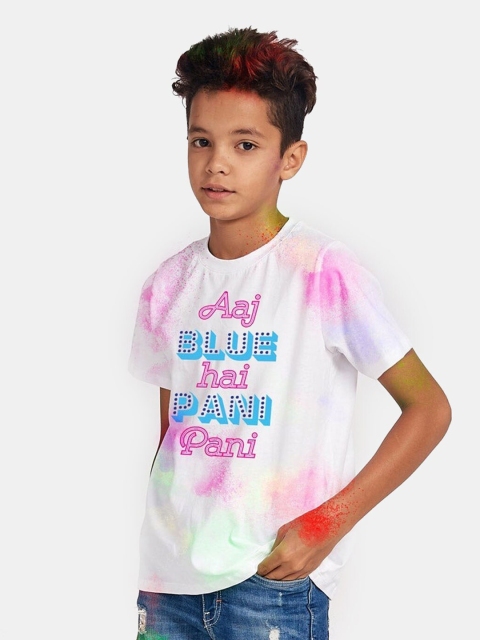 

BONKIDS Boys White & Pink Printed Hai Holi T-shirt