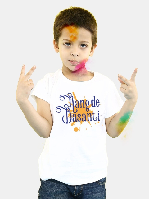 

BONKIDS Boys White & Black Typography Printed Cotton T-shirt
