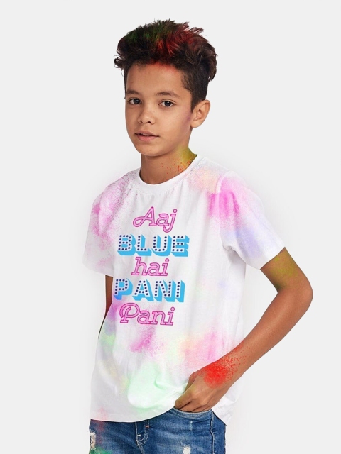 BONKIDS Boys White & Multicoloured Typography Printed T-shirt