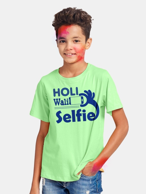 

BONKIDS Boys Green Typography Printed Holi T-shirt