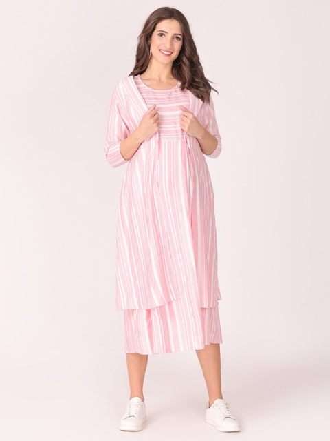 

The Mom Store Pink Striped Maternity A-Line Midi Dress