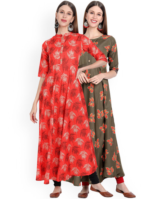 

7Threads Women Pack of 2 Floral Printed Floral Crepe Anarkali Kurta, Multi
