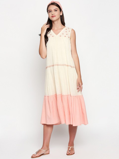 

Lobaanya Women Peach-Coloured Colourblocked A-Line Dress