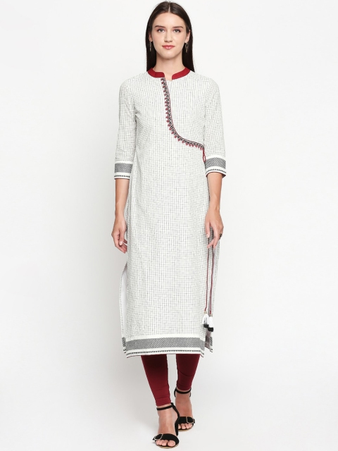 

Lobaanya Women White & Red Checked Thread Work Kurta