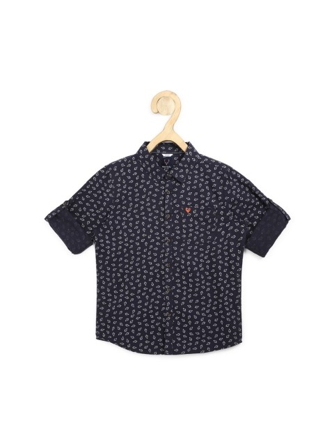 

Allen Solly Junior Boys Black & White Slim Fit Printed Pure Cotton Casual Shirt