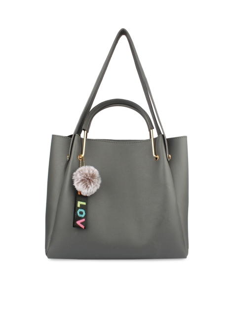 

MAMMON Grey Embellished PU Oversized Structured Handheld Bag