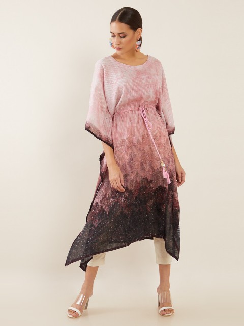 

Soch Women Pink Dyed Flared Sleeves Sequined Georgette Kaftan Kurta