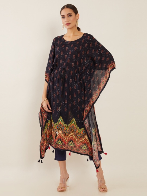 

Soch Navy Blue Ethnic Motifs Georgette Kaftan With Sequins