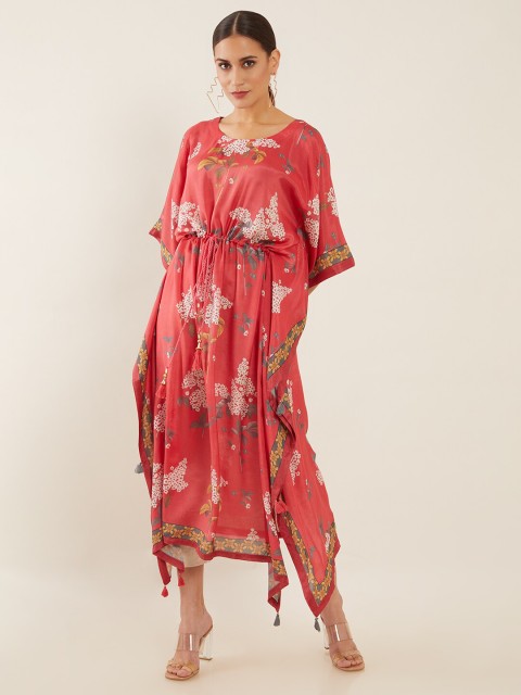 

Soch Women Red Floral Printed Flared Sleeves Muslin Floral Kaftan Kurta