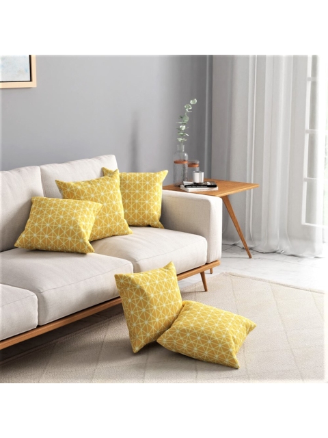

URBAN SPACE Set of 5 Yellow & White Printed Square Pre Filled Cushions
