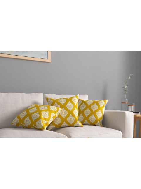 

URBAN SPACE Set Of 3 Mustard Yellow & White Printed Cushions