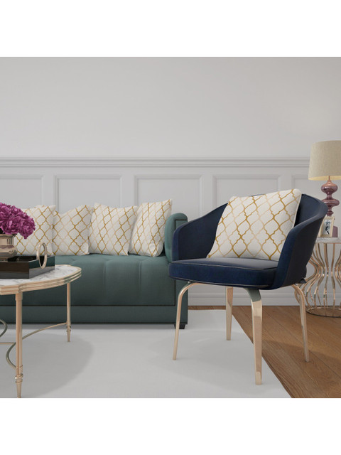 

URBAN SPACE Set Of 5 Cream-Coloured & Golden Printed Cushions