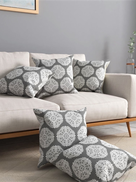 

URBAN SPACE Set of 5 Grey & White Printed Square Pre Filled Cushions