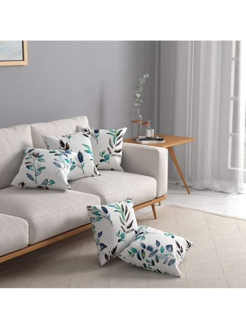 

URBAN SPACE Set of 5 White & Blue Printed Square Pre Filled Cushions
