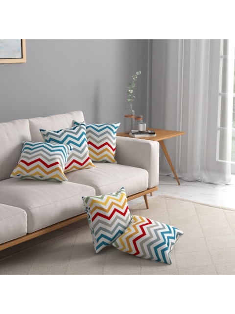 

URBAN SPACE Set of 5 White & Blue Printed Square Pre Filled Cushions, Multi