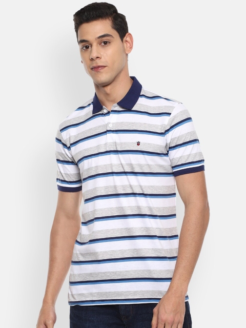 

Louis Philippe Sport Men White & Grey Striped Polo Collar Slim Fit T-shirt