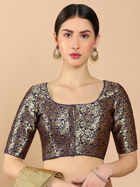 

Soch Women Navy Blue & Gold-Coloured Woven Design Saree Blouse