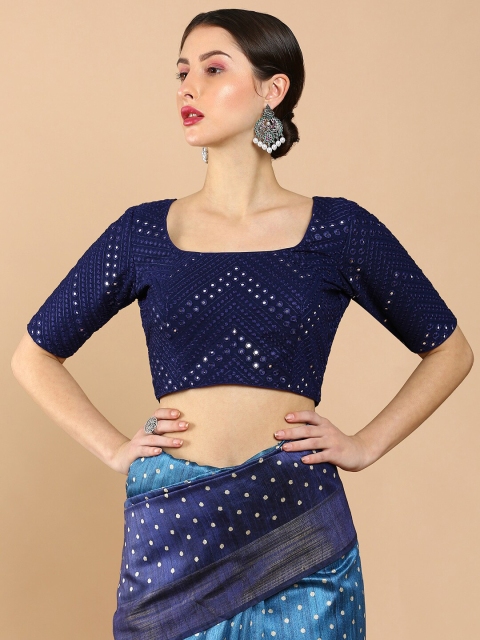 

Soch Women Navy Blue Mirror Work Embellished Saree Blouse