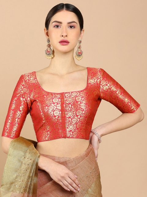 

Soch Women Pink & Gold-Coloured Woven Design Saree Blouse