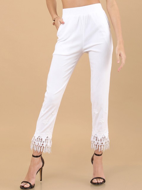 

Soch Women White Self Design Skinny Fit Trousers