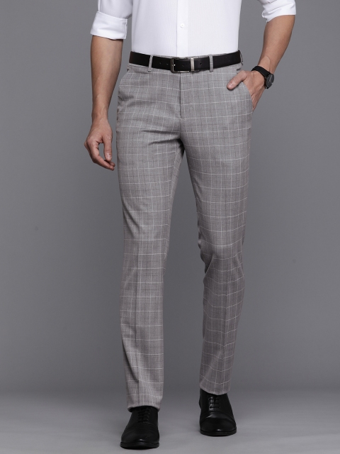 

Louis Philippe Men Grey Checked Slim Fit Formal Trousers